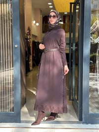 Misswhence 40826 Kahverengi Etek Ucu Detaylı Elbise