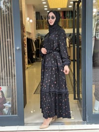 Misswhence 40830 Siyah Elmalı Cupro Elbise