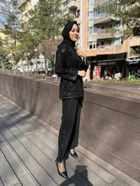 MY312 24S4200 Siyah Pul Payetli Ceket Takım