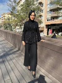 MY312 24S4200 Siyah Pul Payetli Ceket Takım