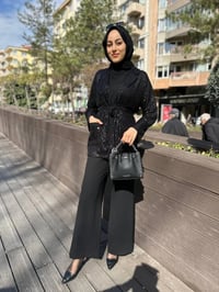 MY312 24S4200 Siyah Pul Payetli Ceket Takım