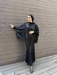MY312 24S8207 Siyah Pul Payetli Pelerin Etek Takım