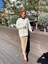 MY312 24S8209 Ekru Dantelli Düğmeli Hırka