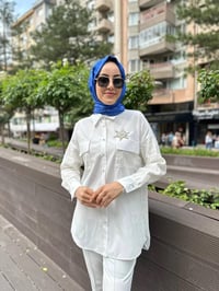MY312 24S8214 Ekru Dantelli Yıldızlı Gömlek