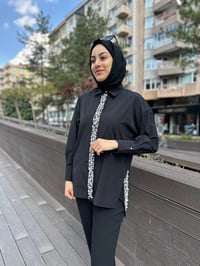 MY312 24S8216 Siyah İşlemeli Tunik