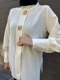 MY312 24S8231 Ekru Önü Taşlı Tunik