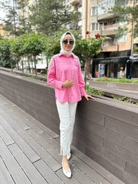 MY312 24S8247 Pembe Çift Omuz İşlemeli Gömlek