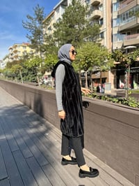 Ncl 23505 Siyah Peluş Boyuna Çizgili Yelek