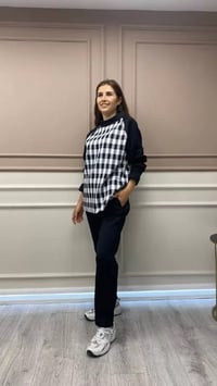 Noi 43103 Siyah Ekose Baskı Desenli Sweat