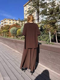 Noi 74105 Kahverengi Krep Jarse Pantolon Etekli Takım