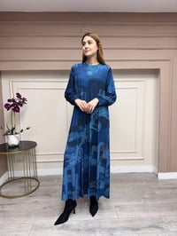 Noi 74226 Mavi Jarse Çiçek Desenli Elbise