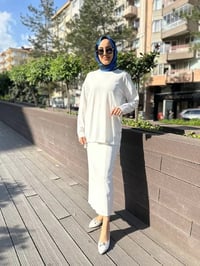 Nuss Triko 24K-1302 Beyaz Etekli Triko Takım