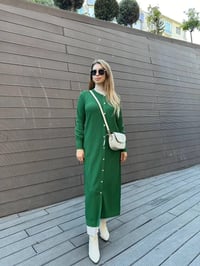 Nuss Triko 25K1110 Yeşil Fitilli Uzun Triko Hırka