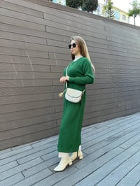 Nuss Triko 25K1110 Yeşil Fitilli Uzun Triko Hırka