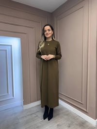 Nuss Triko 25Y1420 Sütlü Kahve Fitil Detaylı Triko Elbise