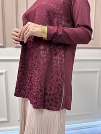 Nuss Triko 26K3002 Bordo Önü Leopar Desen Arkası Triko Tunik