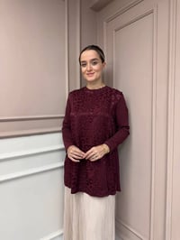 Nuss Triko 26K3002 Bordo Önü Leopar Desen Arkası Triko Tunik