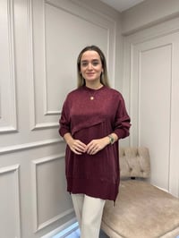 Nuss Triko 26K3003 Bordo Önü Detaylı Tunik