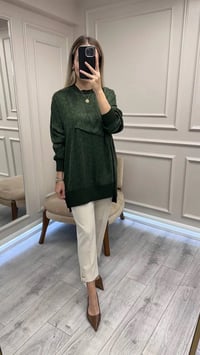 Nuss Triko 26K3003 Yeşil Önü Detaylı Tunik