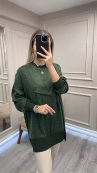 Nuss Triko 26K3003 Yeşil Önü Detaylı Tunik
