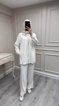 Nuss Triko 26Y1092 Ekru Şerit Detaylı Takım