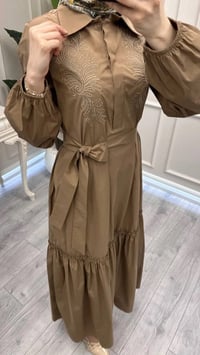 Nuss Triko 26Y2040 Camel Kemerli Gömlek Elbise