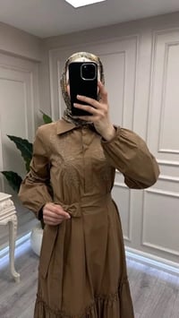 Nuss Triko 26Y2040 Camel Kemerli Gömlek Elbise