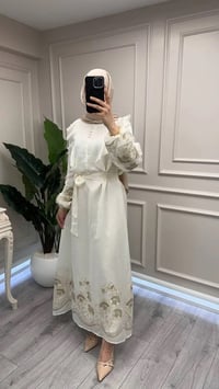 Nuss Triko 26Y2053 Krem Nakış İşleme Detaylı Elbise