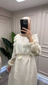 Nuss Triko 26Y2053 Krem Nakış İşleme Detaylı Elbise