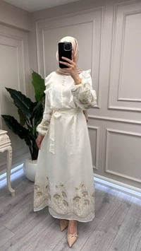 Nuss Triko 26Y2053 Krem Nakış İşleme Detaylı Elbise