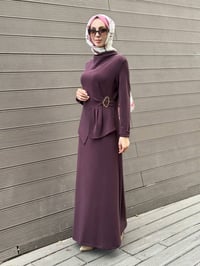 Nuss Triko 27K2051 Mürdüm Beli Toka Detaylı Elbise