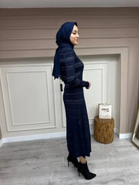 Qooq 24FW404 Lacivert Triko Elbise