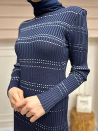 Qooq 24FW404 Lacivert Triko Elbise