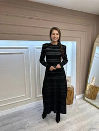 Qooq 24FW404 Siyah Triko Elbise