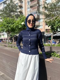 Qooq 24SS699 Lacivert Triko Hırka