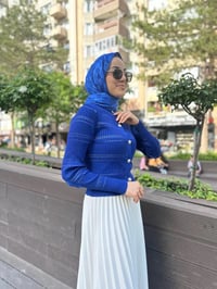 Qooq 24SS699 Saks Mavi Triko Hırka