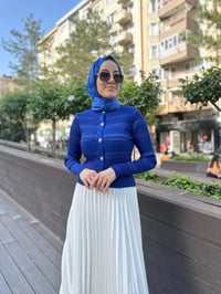 Qooq 24SS699 Saks Mavi Triko Hırka