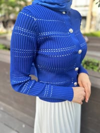 Qooq 24SS699 Saks Mavi Triko Hırka