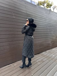 Trenç 5628 Siyah Soğan Desenli Şişme Kaban