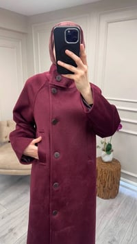 Trenç 6014 Bordo Dik Yaka Düğmeli Kaşe Kaban