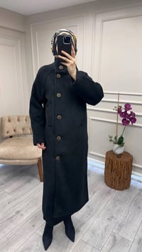 Trenç 6014 Siyah Dik Yaka Düğmeli Kaşe Kaban