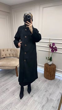 Trenç 6014 Siyah Dik Yaka Düğmeli Kaşe Kaban