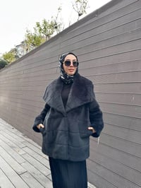 Trenç 7013 Antrasit Geniş Yaka Peluş Kürk Kaban