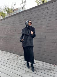 Trenç 7013 Antrasit Geniş Yaka Peluş Kürk Kaban