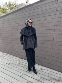 Trenç 7013 Antrasit Geniş Yaka Peluş Kürk Kaban