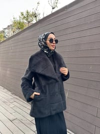 Trenç 7013 Antrasit Geniş Yaka Peluş Kürk Kaban