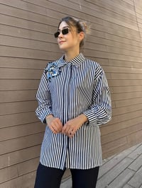 Venöve 26FWGOM0002 Lacivert Çizgili Betty Gömlek