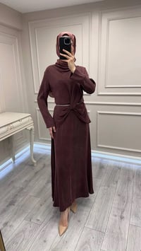 Wennora 1002 Bordo Kemer ve Bel Detaylı Elbise