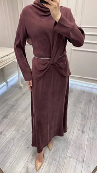 Wennora 1002 Bordo Kemer ve Bel Detaylı Elbise