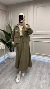 Wennora 1007 Haki Cepleri Taş İşlemeli Takım